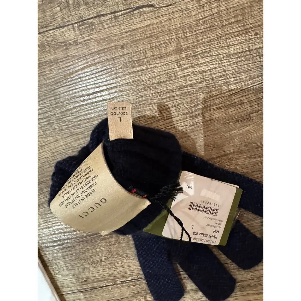 GUCCI Blue Logo-Jacquard Cashmere Gloves NWT size large